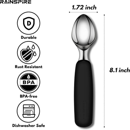 Ice Cream Scoop Stainless Steel, Ice Cream Scooper Professional Large Ice Cream Scoops With Non-Slip Rubber Handle, Ice Cream Spade for Cookie Dough, Gelato, Sorbet, Melon (Black)