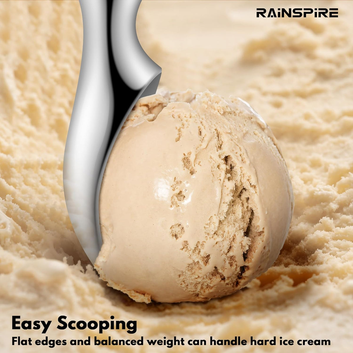 Ice Cream Scoop Stainless Steel, Ice Cream Scooper Professional Large Ice Cream Scoops With Non-Slip Rubber Handle, Ice Cream Spade for Cookie Dough, Gelato, Sorbet, Melon (Black)