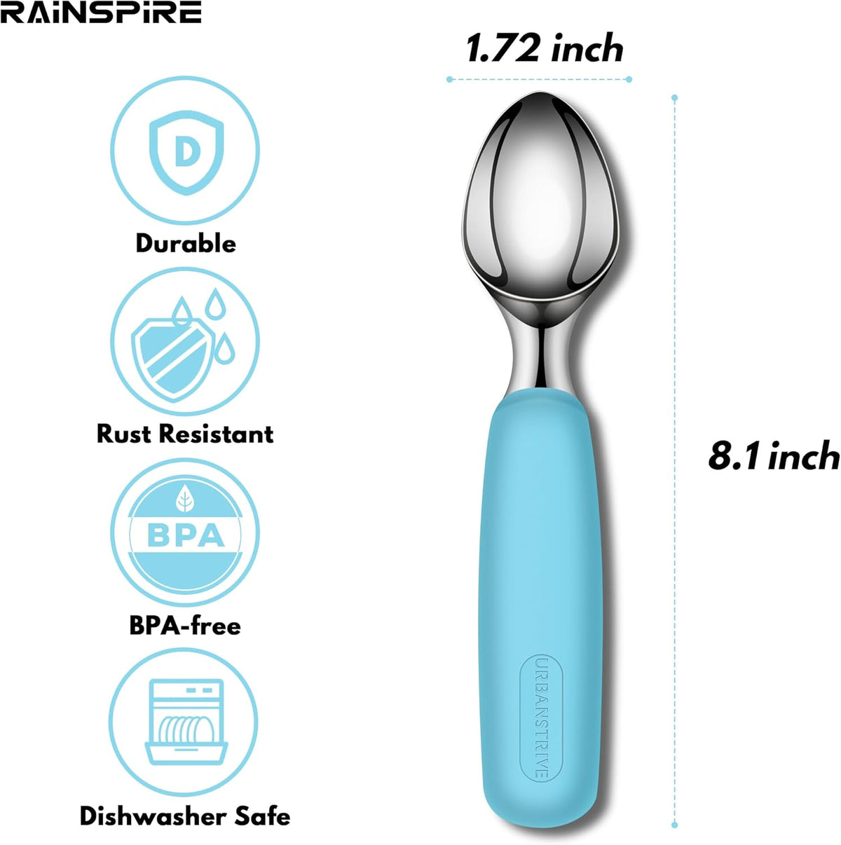 Ice Cream Scoop Stainless Steel, Ice Cream Scooper Professional Large Ice Cream Scoops With Non-Slip Rubber Handle, Ice Cream Spade for Cookie Dough, Gelato, Sorbet, Melon (Black)