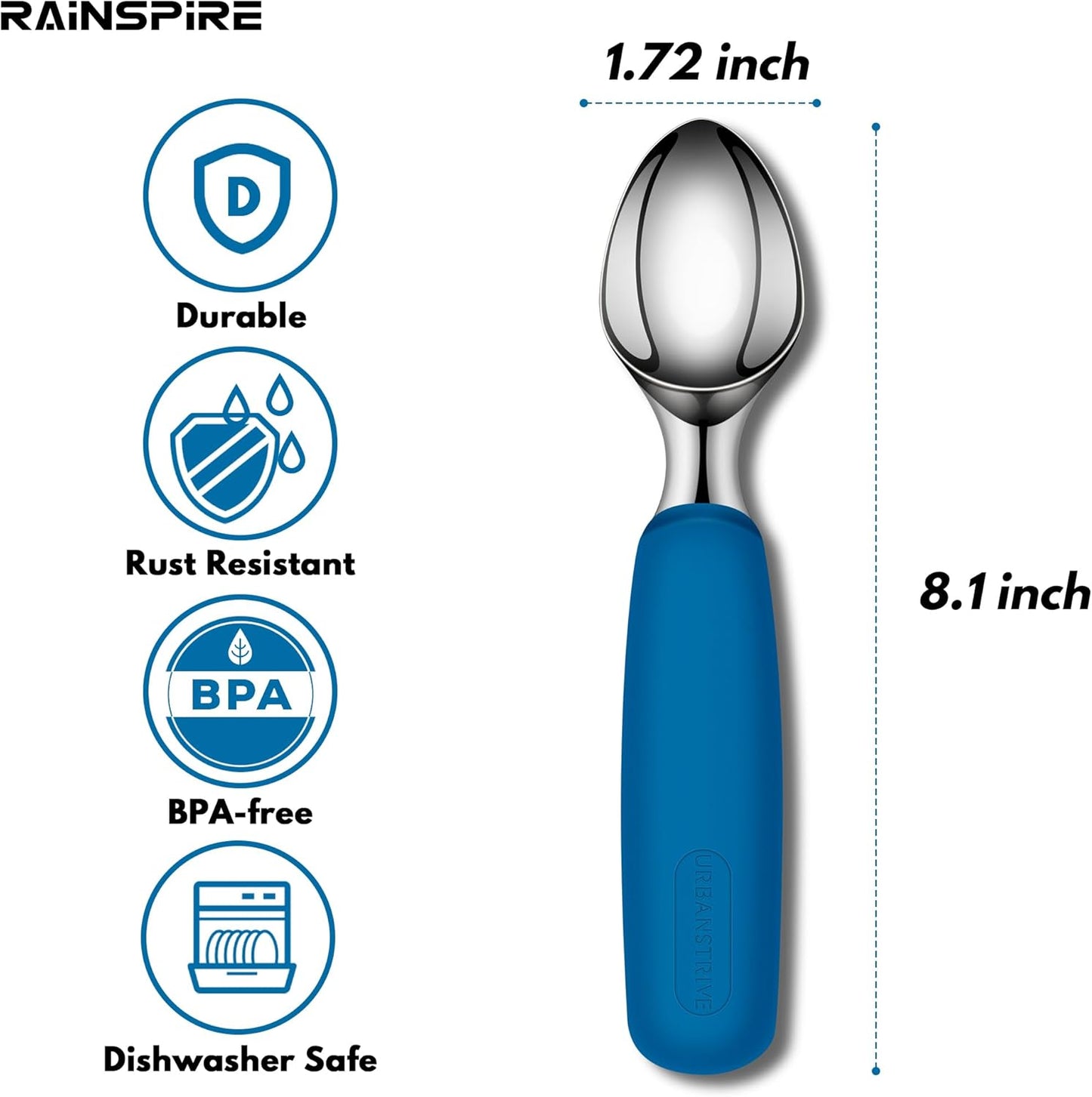 Ice Cream Scoop Stainless Steel, Ice Cream Scooper Professional Large Ice Cream Scoops With Non-Slip Rubber Handle, Ice Cream Spade for Cookie Dough, Gelato, Sorbet, Melon (Black)