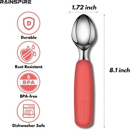 Ice Cream Scoop Stainless Steel, Ice Cream Scooper Professional Large Ice Cream Scoops With Non-Slip Rubber Handle, Ice Cream Spade for Cookie Dough, Gelato, Sorbet, Melon (Black)