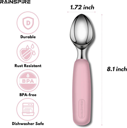 Ice Cream Scoop Stainless Steel, Ice Cream Scooper Professional Large Ice Cream Scoops With Non-Slip Rubber Handle, Ice Cream Spade for Cookie Dough, Gelato, Sorbet, Melon (Black)