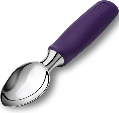 Ice Cream Scoop Stainless Steel, Ice Cream Scooper Professional Large Ice Cream Scoops With Non-Slip Rubber Handle, Ice Cream Spade for Cookie Dough, Gelato, Sorbet, Melon (Black)