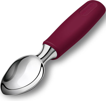 Ice Cream Scoop Stainless Steel, Ice Cream Scooper Professional Large Ice Cream Scoops With Non-Slip Rubber Handle, Ice Cream Spade for Cookie Dough, Gelato, Sorbet, Melon (Black)