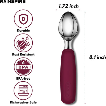 Ice Cream Scoop Stainless Steel, Ice Cream Scooper Professional Large Ice Cream Scoops With Non-Slip Rubber Handle, Ice Cream Spade for Cookie Dough, Gelato, Sorbet, Melon (Black)