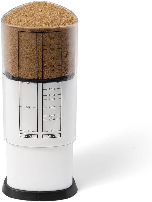 2 Cup Tri Adjust A-Cup, Easy Pour Measuring Cup, 3.25x3.25x6", Black/White | Mess Free Pouring | Measures 1/8 to 2 Cups | Includes Conversions | Kitchen Adjustable Measuring Cup For Liquids & Solids