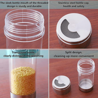 Mesh Shaker or Salt Shaker, Stainless Steel Salt Dispenser, Clear Acrylic Seasoning Fine Mesh Shaker with Rotating Cover, 3.7 Ounces (110 Milliliter)