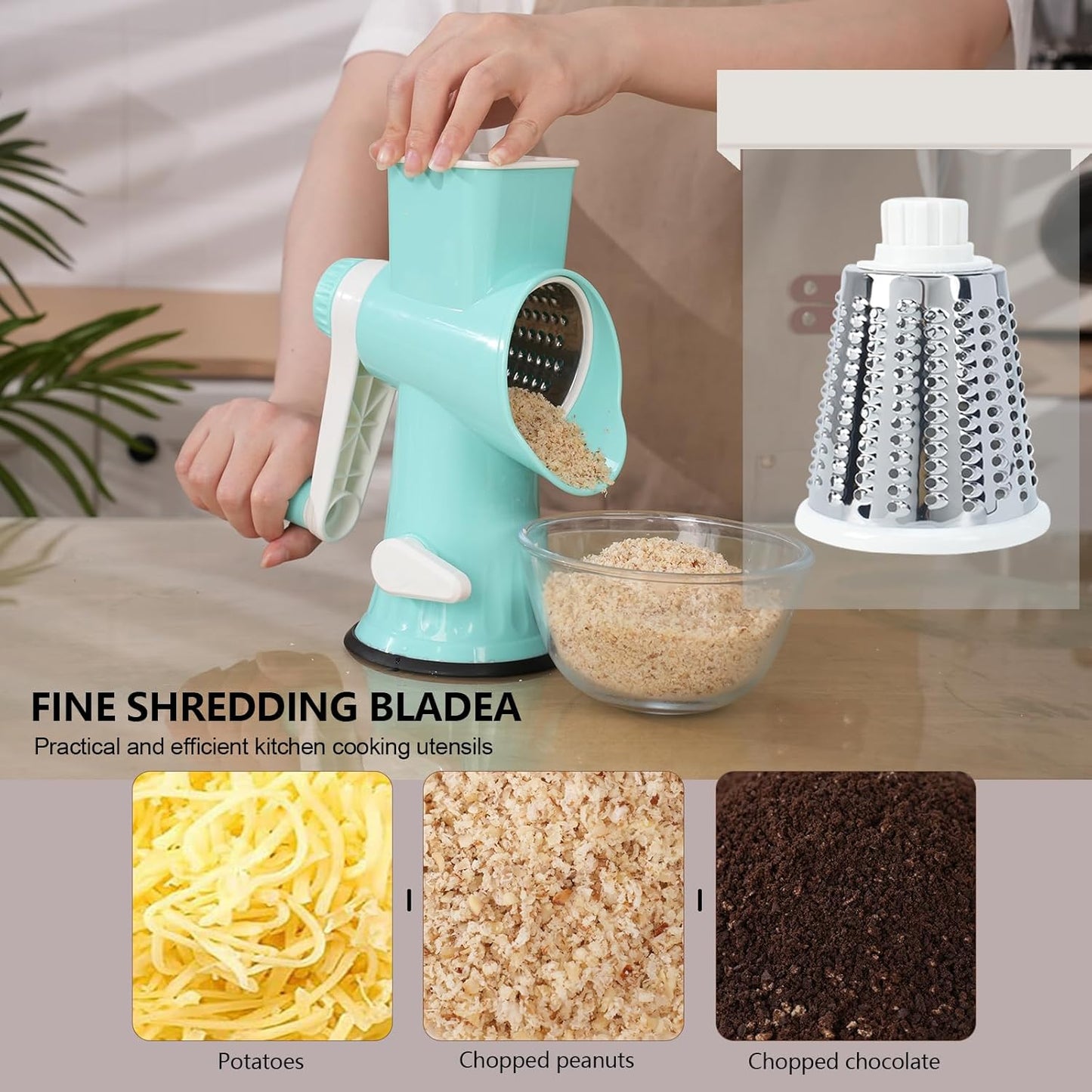 Rotary Cheese Grater with Handle-Versatile Cheese Grater | Non Slip Suction Base,Cheese Shredder&Food Slicer for Cheese,Carrots,Cucumbers,Nuts Compact&Easy Clean Kitchen Kitchen Tool