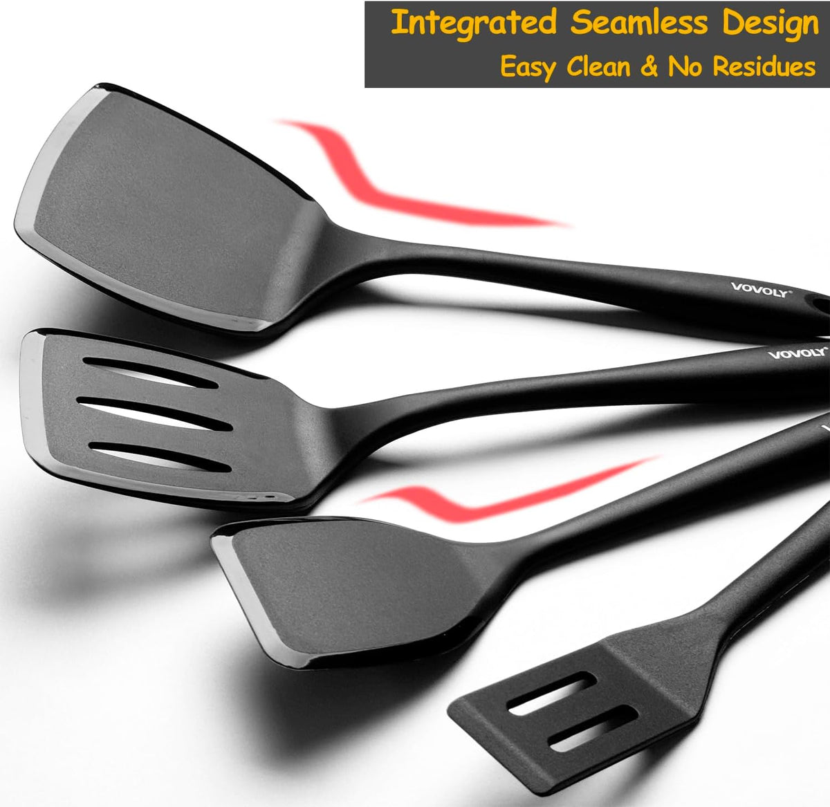 Silicone Spatula Set, 600°F Heat Resistant Kitchen Utensils, 4-Pcs, Black