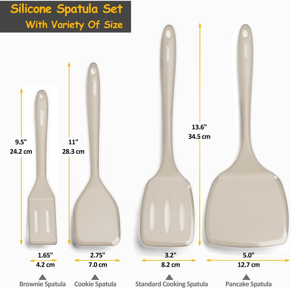 Silicone Spatula Set, 600°F Heat Resistant Kitchen Utensils, 4-Pcs, Black