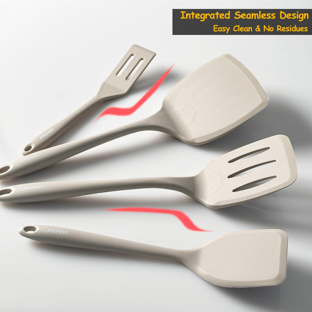 Silicone Spatula Set, 600°F Heat Resistant Kitchen Utensils, 4-Pcs, Black