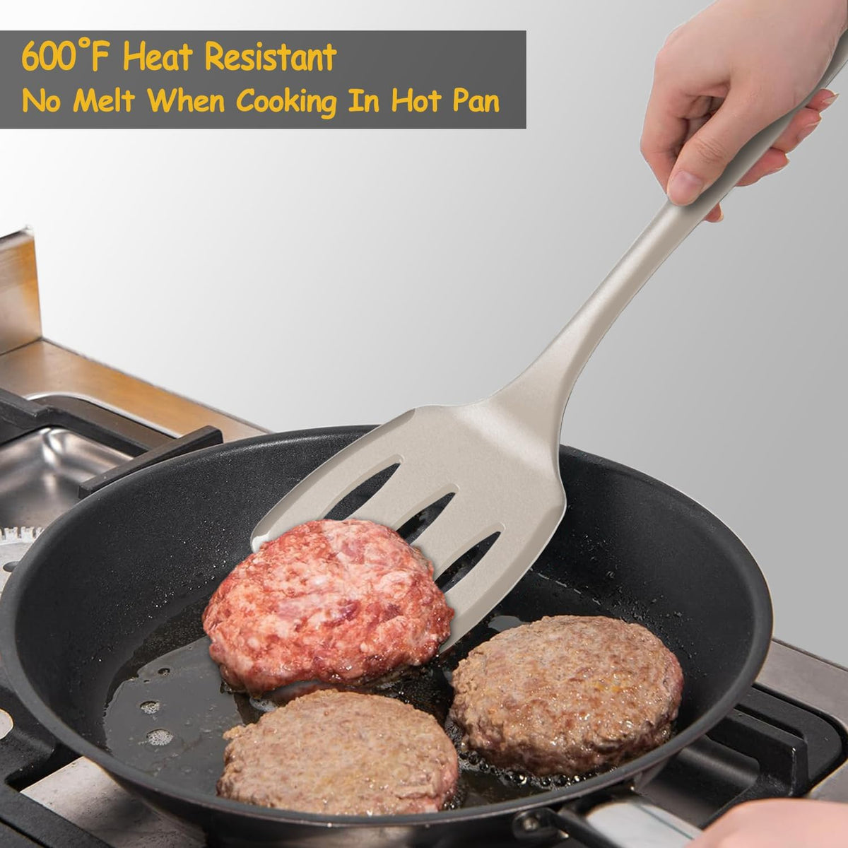Silicone Spatula Set, 600°F Heat Resistant Kitchen Utensils, 4-Pcs, Black