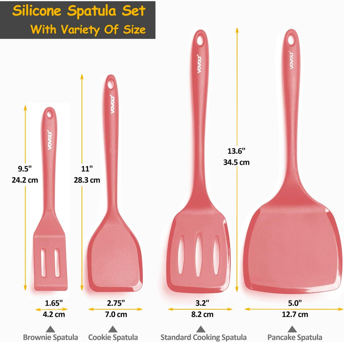 Silicone Spatula Set, 600°F Heat Resistant Kitchen Utensils, 4-Pcs, Black