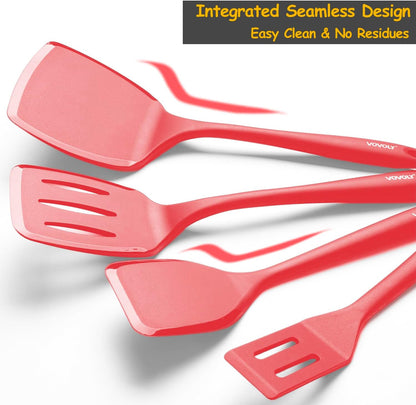 Silicone Spatula Set, 600°F Heat Resistant Kitchen Utensils, 4-Pcs, Black