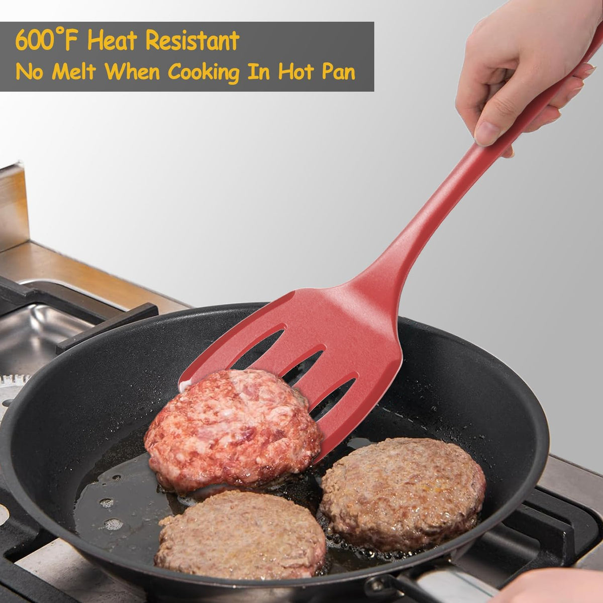 Silicone Spatula Set, 600°F Heat Resistant Kitchen Utensils, 4-Pcs, Black