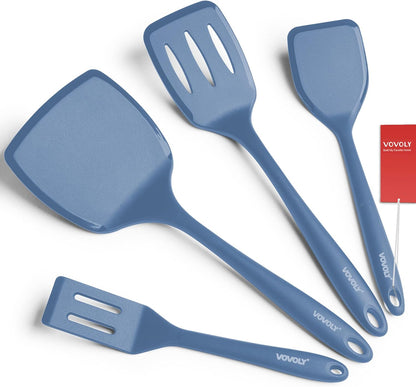 Silicone Spatula Set, 600°F Heat Resistant Kitchen Utensils, 4-Pcs, Black