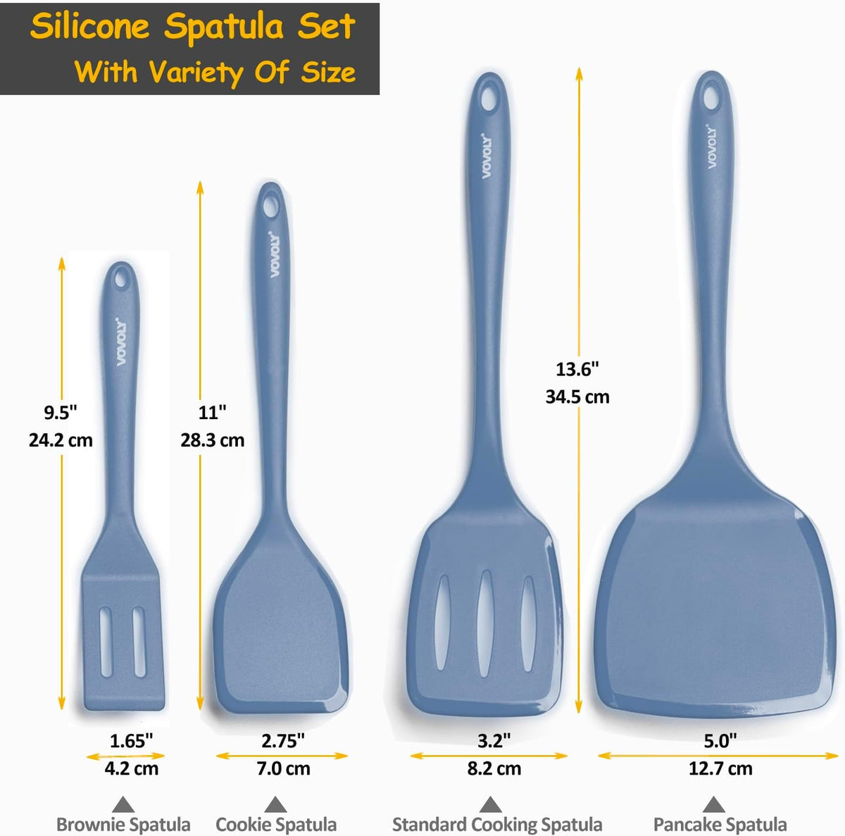 Silicone Spatula Set, 600°F Heat Resistant Kitchen Utensils, 4-Pcs, Black