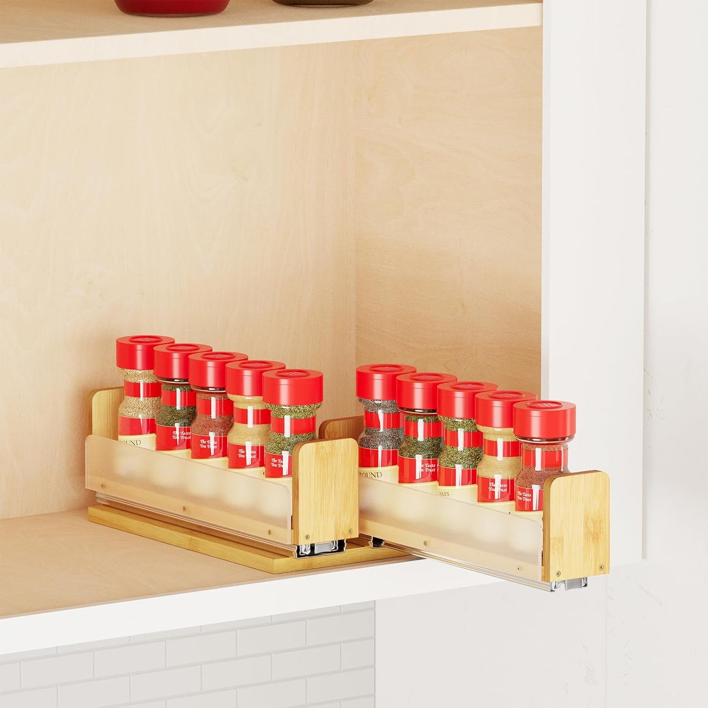Bamboo Pull Out Spice Rack Organizer for Cabinet, Heavy Duty Slide Out Seasoning Kitchen Pantry Sliding Vertical Organization, 7.6" Wide, 3 Drawers(2" Wide), 2-Tier, Natural