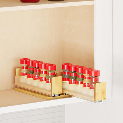 Bamboo Pull Out Spice Rack Organizer for Cabinet, Heavy Duty Slide Out Seasoning Kitchen Pantry Sliding Vertical Organization, 7.6" Wide, 3 Drawers(2" Wide), 2-Tier, Natural