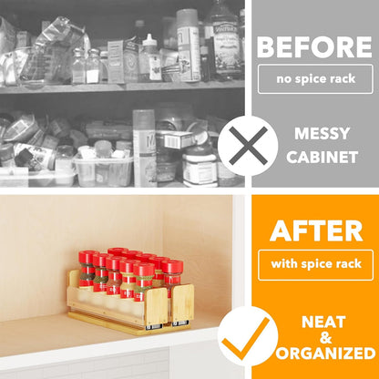 Bamboo Pull Out Spice Rack Organizer for Cabinet, Heavy Duty Slide Out Seasoning Kitchen Pantry Sliding Vertical Organization, 7.6" Wide, 3 Drawers(2" Wide), 2-Tier, Natural