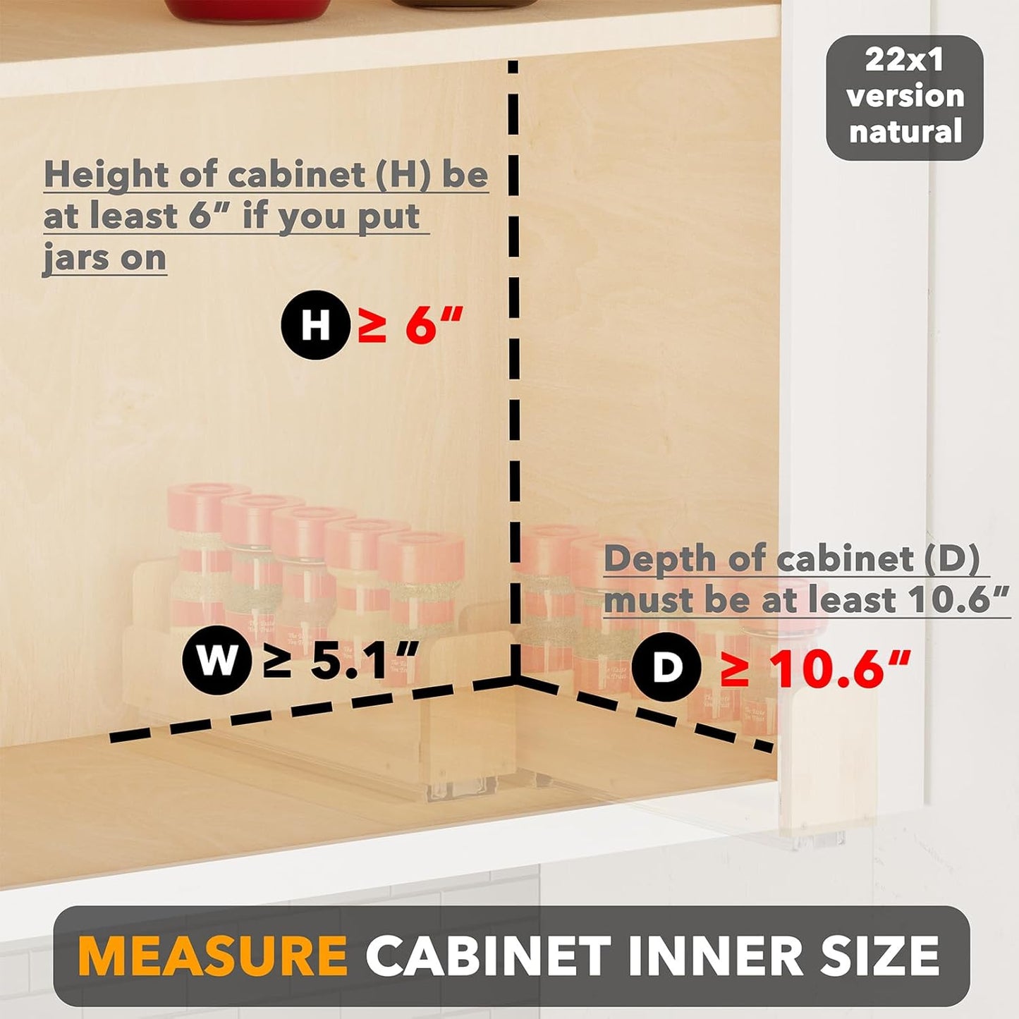 Bamboo Pull Out Spice Rack Organizer for Cabinet, Heavy Duty Slide Out Seasoning Kitchen Pantry Sliding Vertical Organization, 7.6" Wide, 3 Drawers(2" Wide), 2-Tier, Natural