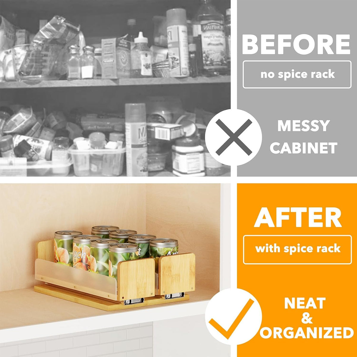 Bamboo Pull Out Spice Rack Organizer for Cabinet, Heavy Duty Slide Out Seasoning Kitchen Pantry Sliding Vertical Organization, 7.6" Wide, 3 Drawers(2" Wide), 2-Tier, Natural