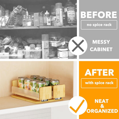 Bamboo Pull Out Spice Rack Organizer for Cabinet, Heavy Duty Slide Out Seasoning Kitchen Pantry Sliding Vertical Organization, 7.6" Wide, 3 Drawers(2" Wide), 2-Tier, Natural