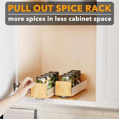 Bamboo Pull Out Spice Rack Organizer for Cabinet, Heavy Duty Slide Out Seasoning Kitchen Pantry Sliding Vertical Organization, 7.6" Wide, 3 Drawers(2" Wide), 2-Tier, Natural