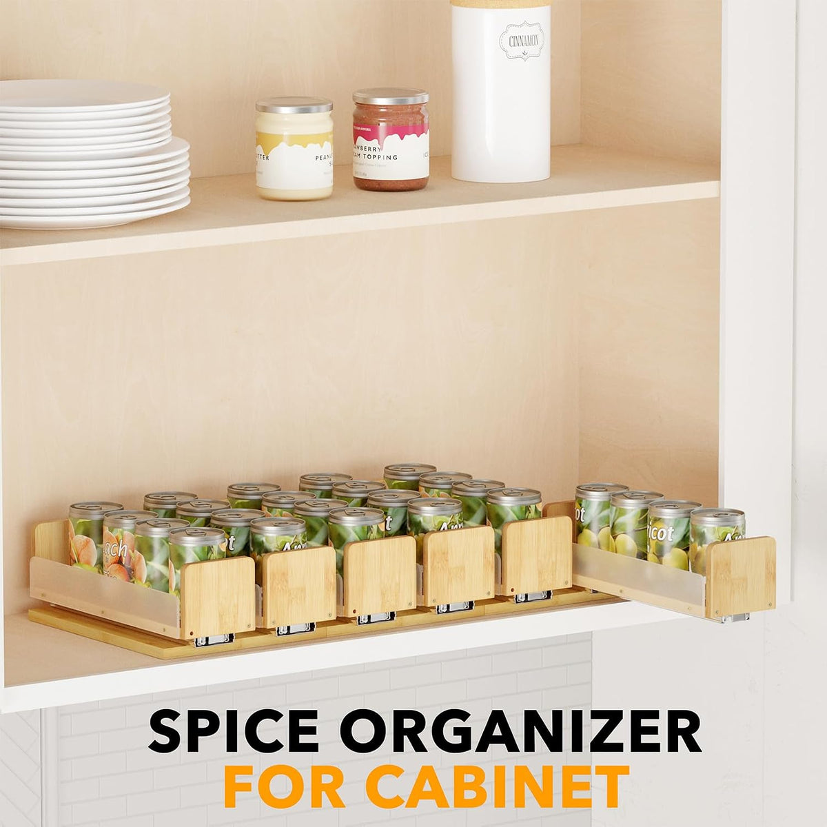 Bamboo Pull Out Spice Rack Organizer for Cabinet, Heavy Duty Slide Out Seasoning Kitchen Pantry Sliding Vertical Organization, 7.6" Wide, 3 Drawers(2" Wide), 2-Tier, Natural