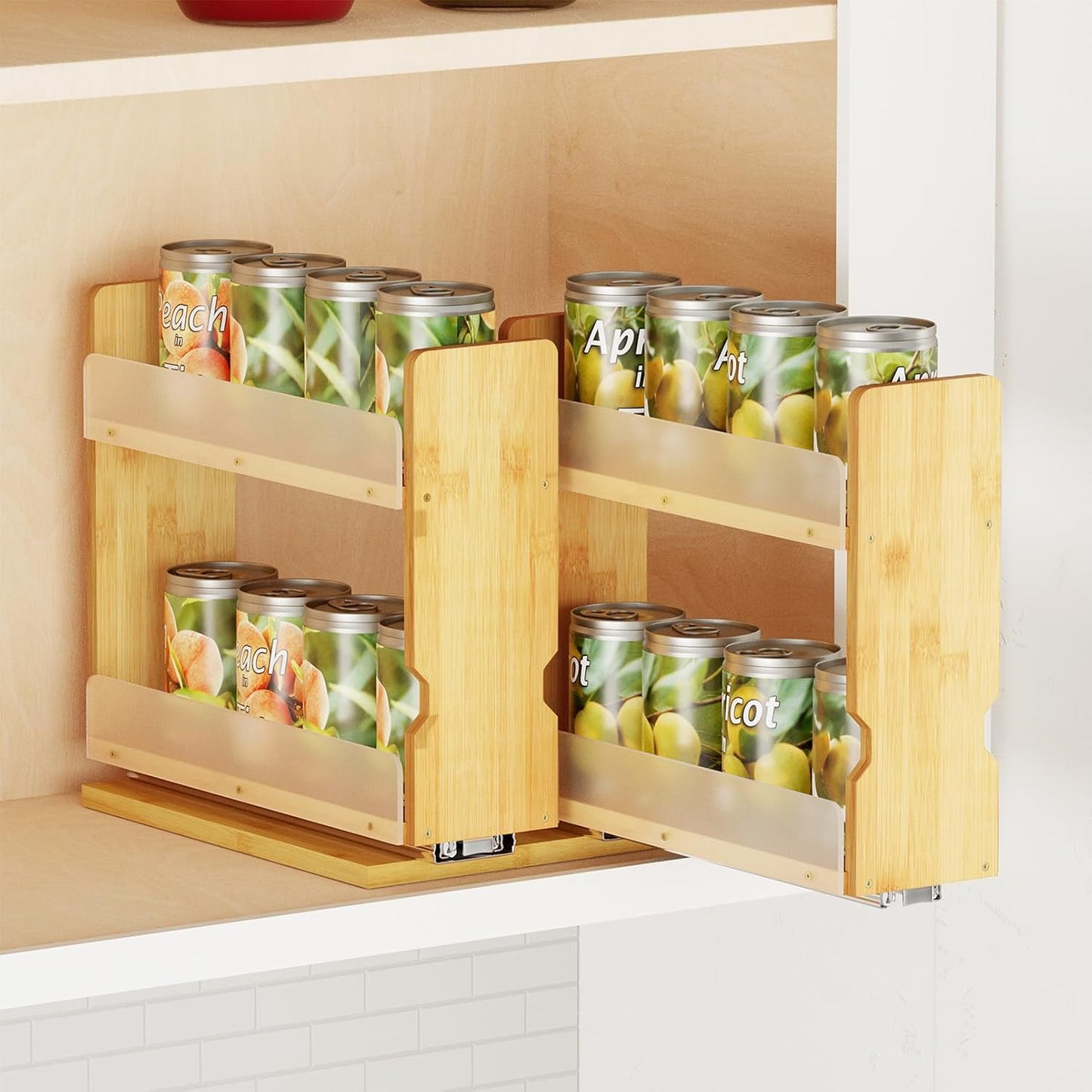 Bamboo Pull Out Spice Rack Organizer for Cabinet, Heavy Duty Slide Out Seasoning Kitchen Pantry Sliding Vertical Organization, 7.6" Wide, 3 Drawers(2" Wide), 2-Tier, Natural