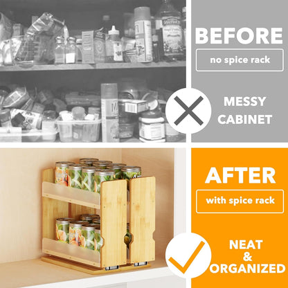 Bamboo Pull Out Spice Rack Organizer for Cabinet, Heavy Duty Slide Out Seasoning Kitchen Pantry Sliding Vertical Organization, 7.6" Wide, 3 Drawers(2" Wide), 2-Tier, Natural