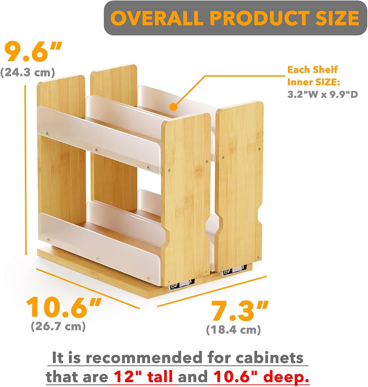 Bamboo Pull Out Spice Rack Organizer for Cabinet, Heavy Duty Slide Out Seasoning Kitchen Pantry Sliding Vertical Organization, 7.6" Wide, 3 Drawers(2" Wide), 2-Tier, Natural