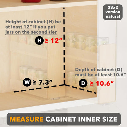Bamboo Pull Out Spice Rack Organizer for Cabinet, Heavy Duty Slide Out Seasoning Kitchen Pantry Sliding Vertical Organization, 7.6" Wide, 3 Drawers(2" Wide), 2-Tier, Natural
