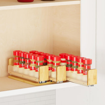 Bamboo Pull Out Spice Rack Organizer for Cabinet, Heavy Duty Slide Out Seasoning Kitchen Pantry Sliding Vertical Organization, 7.6" Wide, 3 Drawers(2" Wide), 2-Tier, Natural