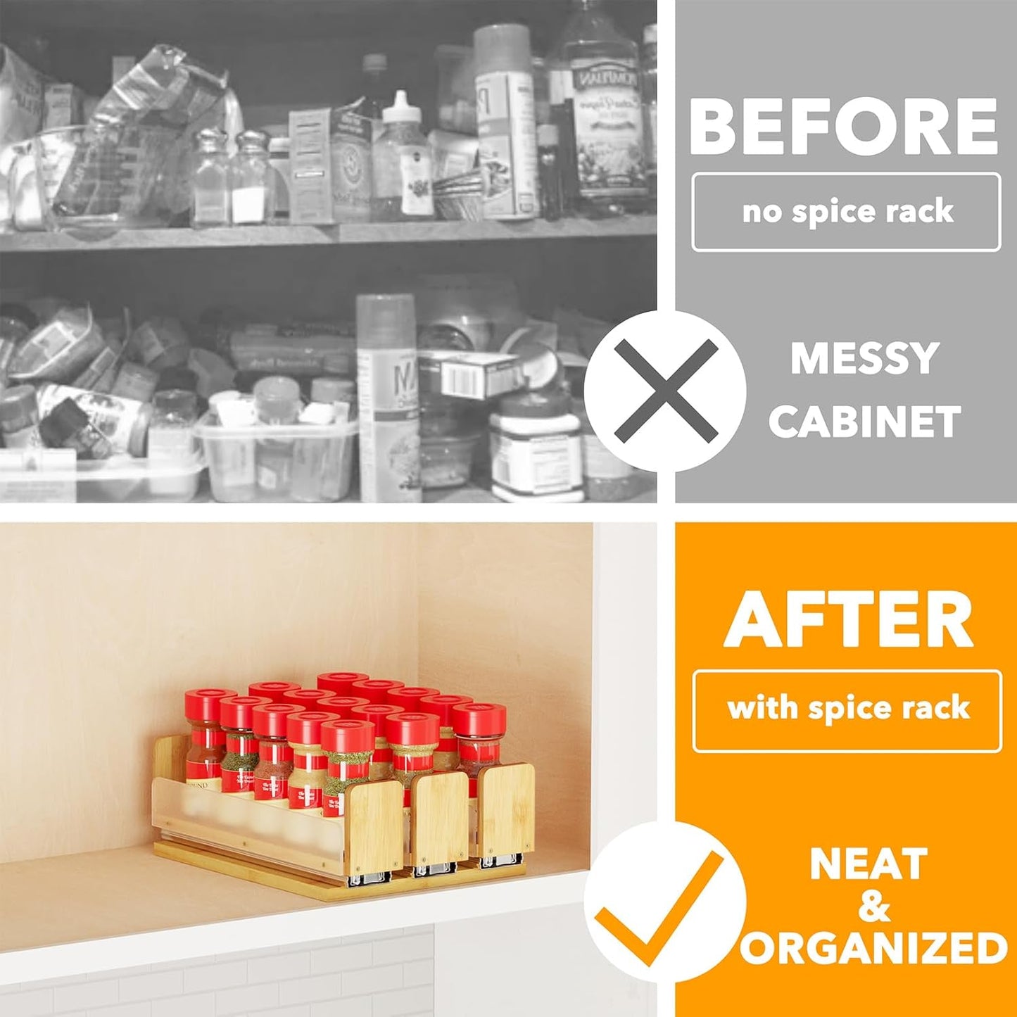 Bamboo Pull Out Spice Rack Organizer for Cabinet, Heavy Duty Slide Out Seasoning Kitchen Pantry Sliding Vertical Organization, 7.6" Wide, 3 Drawers(2" Wide), 2-Tier, Natural
