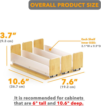 Bamboo Pull Out Spice Rack Organizer for Cabinet, Heavy Duty Slide Out Seasoning Kitchen Pantry Sliding Vertical Organization, 7.6" Wide, 3 Drawers(2" Wide), 2-Tier, Natural
