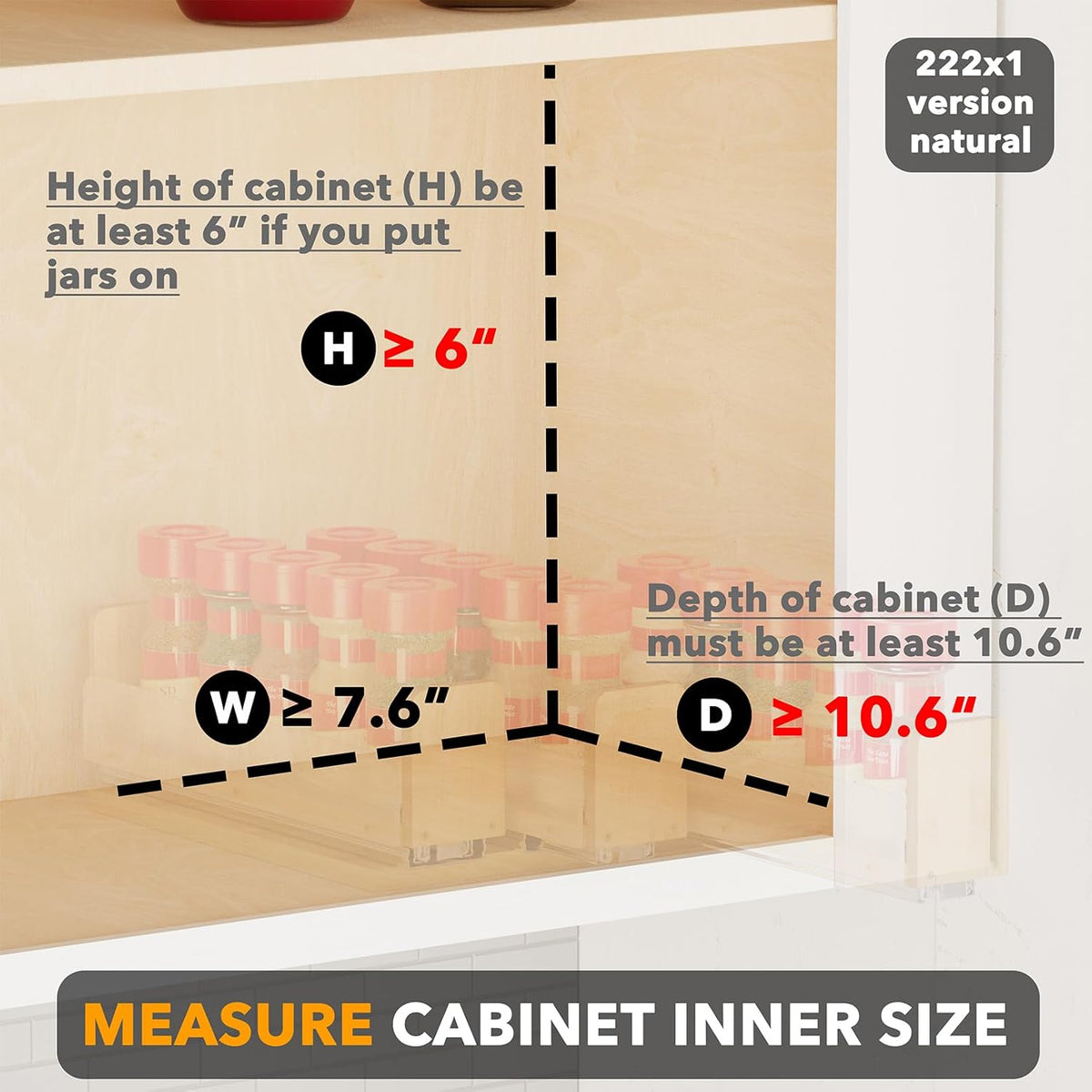 Bamboo Pull Out Spice Rack Organizer for Cabinet, Heavy Duty Slide Out Seasoning Kitchen Pantry Sliding Vertical Organization, 7.6" Wide, 3 Drawers(2" Wide), 2-Tier, Natural