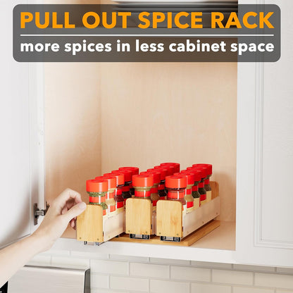 Bamboo Pull Out Spice Rack Organizer for Cabinet, Heavy Duty Slide Out Seasoning Kitchen Pantry Sliding Vertical Organization, 7.6" Wide, 3 Drawers(2" Wide), 2-Tier, Natural