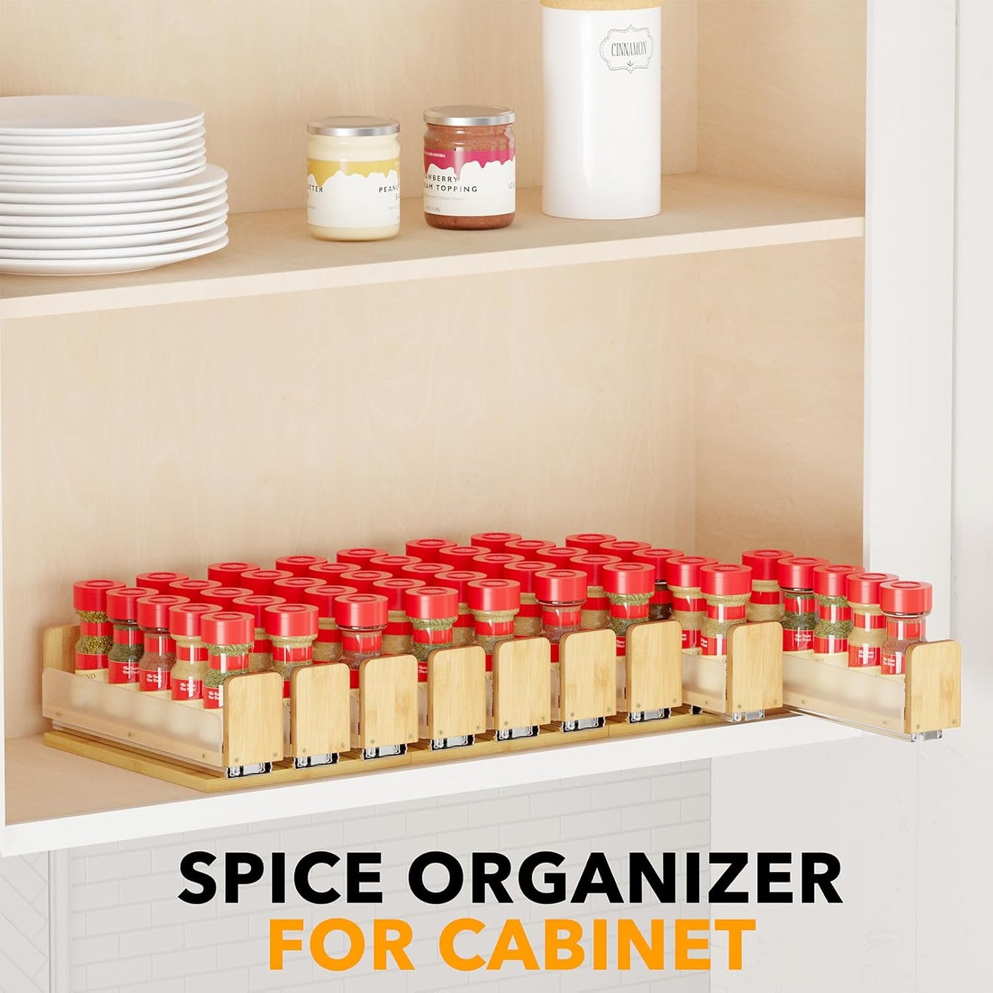 Bamboo Pull Out Spice Rack Organizer for Cabinet, Heavy Duty Slide Out Seasoning Kitchen Pantry Sliding Vertical Organization, 7.6" Wide, 3 Drawers(2" Wide), 2-Tier, Natural