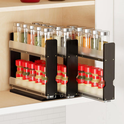 Bamboo Pull Out Spice Rack Organizer for Cabinet, Heavy Duty Slide Out Seasoning Kitchen Pantry Sliding Vertical Organization, 7.6" Wide, 3 Drawers(2" Wide), 2-Tier, Natural