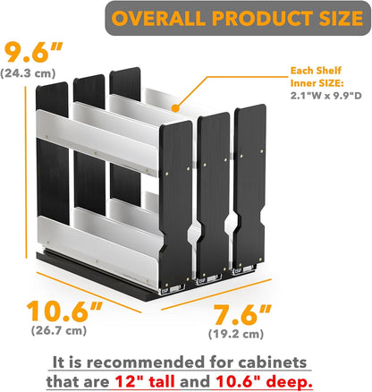 Bamboo Pull Out Spice Rack Organizer for Cabinet, Heavy Duty Slide Out Seasoning Kitchen Pantry Sliding Vertical Organization, 7.6" Wide, 3 Drawers(2" Wide), 2-Tier, Natural