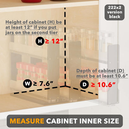 Bamboo Pull Out Spice Rack Organizer for Cabinet, Heavy Duty Slide Out Seasoning Kitchen Pantry Sliding Vertical Organization, 7.6" Wide, 3 Drawers(2" Wide), 2-Tier, Natural