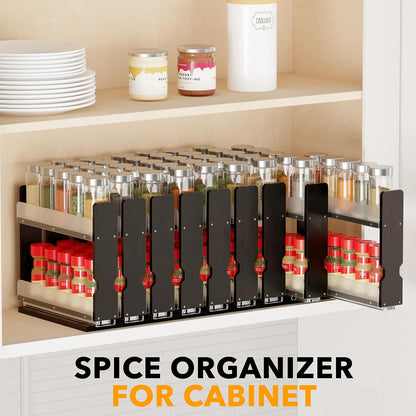 Bamboo Pull Out Spice Rack Organizer for Cabinet, Heavy Duty Slide Out Seasoning Kitchen Pantry Sliding Vertical Organization, 7.6" Wide, 3 Drawers(2" Wide), 2-Tier, Natural
