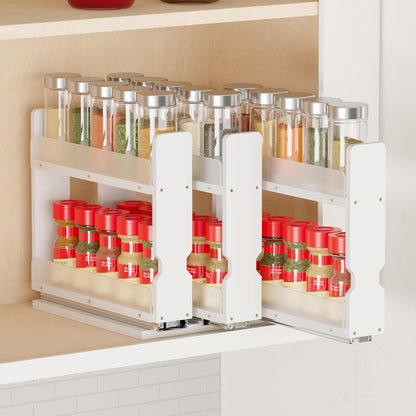 Bamboo Pull Out Spice Rack Organizer for Cabinet, Heavy Duty Slide Out Seasoning Kitchen Pantry Sliding Vertical Organization, 7.6" Wide, 3 Drawers(2" Wide), 2-Tier, Natural