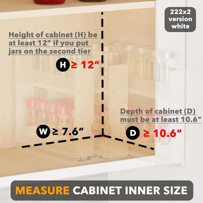 Bamboo Pull Out Spice Rack Organizer for Cabinet, Heavy Duty Slide Out Seasoning Kitchen Pantry Sliding Vertical Organization, 7.6" Wide, 3 Drawers(2" Wide), 2-Tier, Natural
