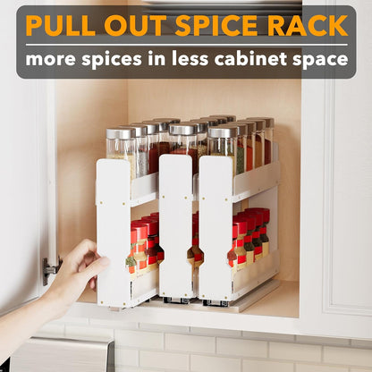 Bamboo Pull Out Spice Rack Organizer for Cabinet, Heavy Duty Slide Out Seasoning Kitchen Pantry Sliding Vertical Organization, 7.6" Wide, 3 Drawers(2" Wide), 2-Tier, Natural