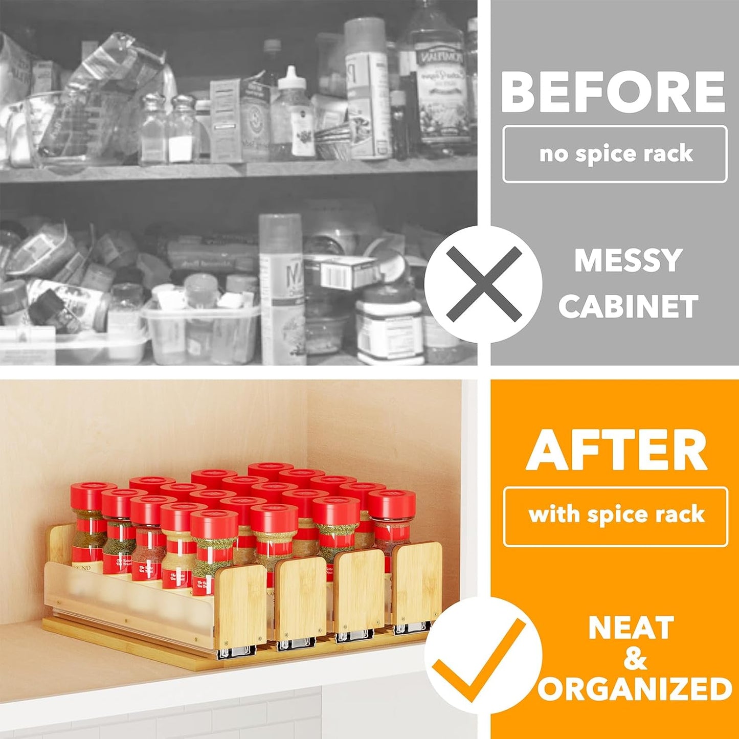 Bamboo Pull Out Spice Rack Organizer for Cabinet, Heavy Duty Slide Out Seasoning Kitchen Pantry Sliding Vertical Organization, 7.6" Wide, 3 Drawers(2" Wide), 2-Tier, Natural