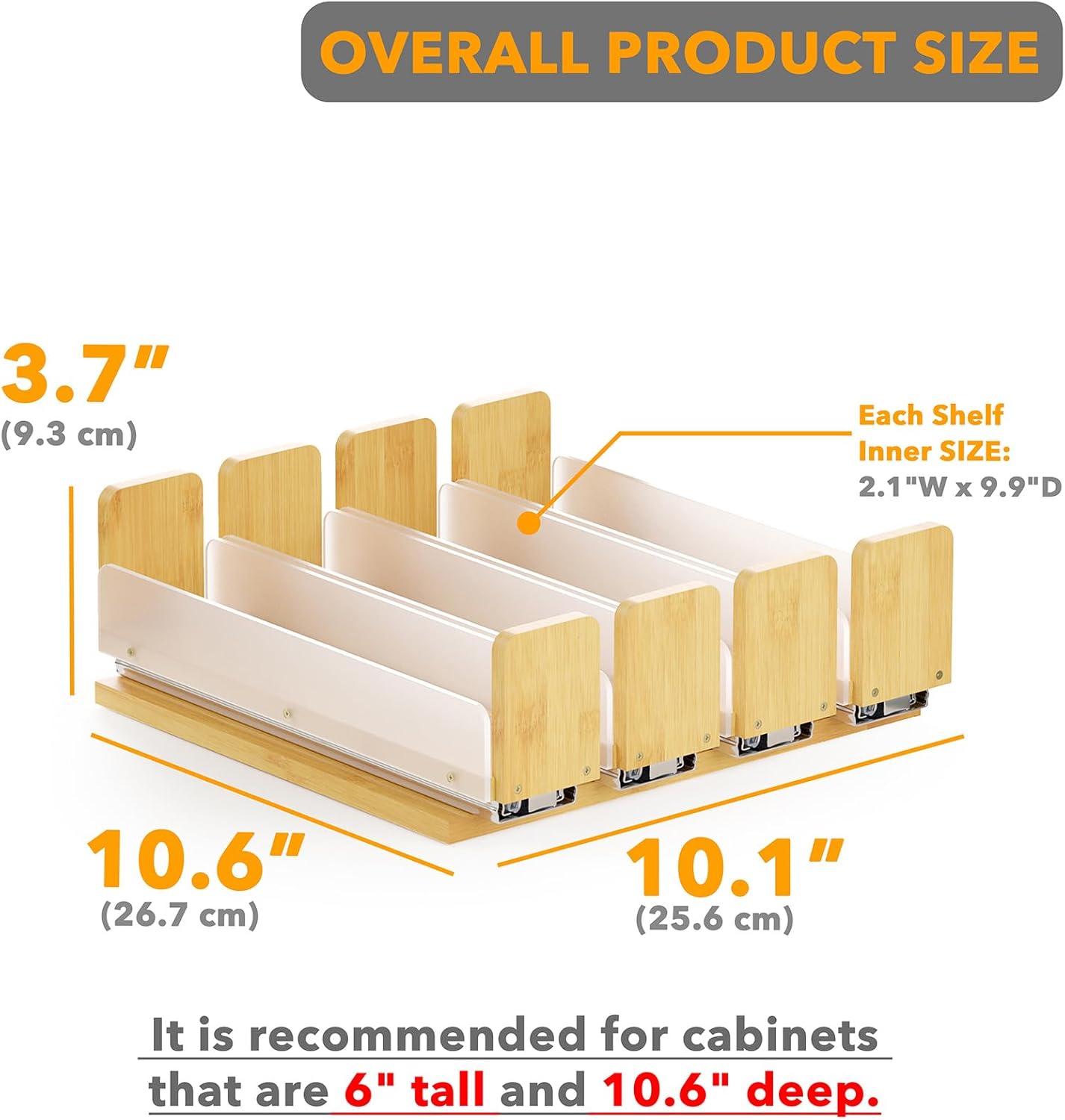 Bamboo Pull Out Spice Rack Organizer for Cabinet, Heavy Duty Slide Out Seasoning Kitchen Pantry Sliding Vertical Organization, 7.6" Wide, 3 Drawers(2" Wide), 2-Tier, Natural