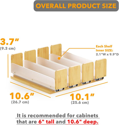 Bamboo Pull Out Spice Rack Organizer for Cabinet, Heavy Duty Slide Out Seasoning Kitchen Pantry Sliding Vertical Organization, 7.6" Wide, 3 Drawers(2" Wide), 2-Tier, Natural