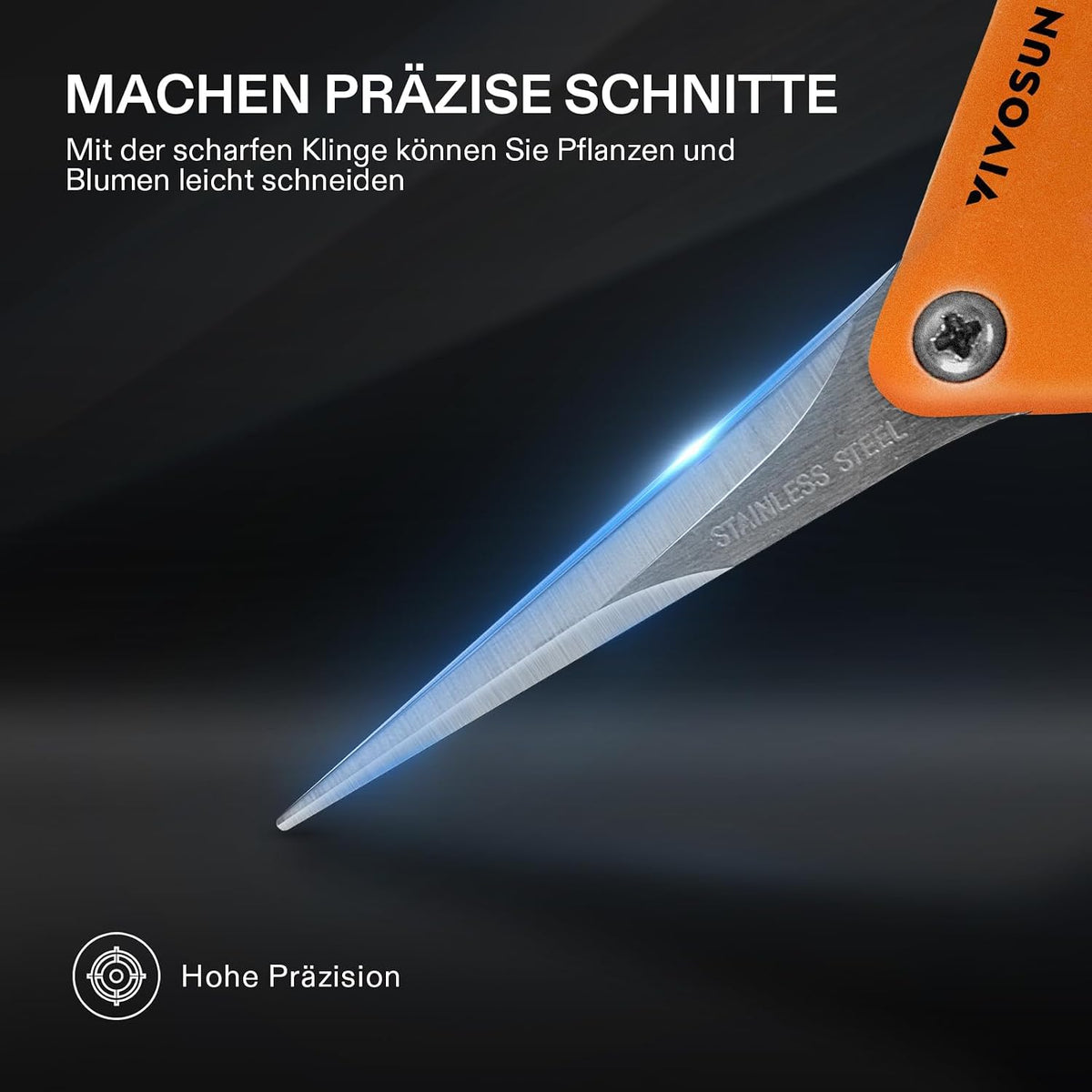 6.5 Inch Gardening Scissors Hand Pruner Pruning Shear with Straight Stainless Steel Blades Orange